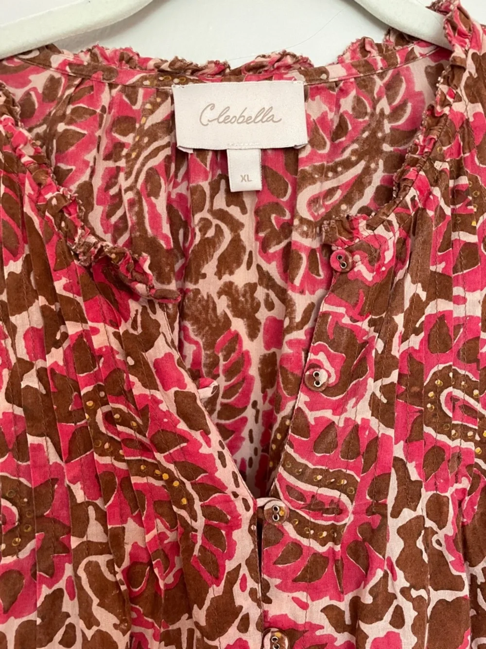 Cleobella Pink and Brown Paisley Ruffled Sleeve Blouse - Picture 3 of 4